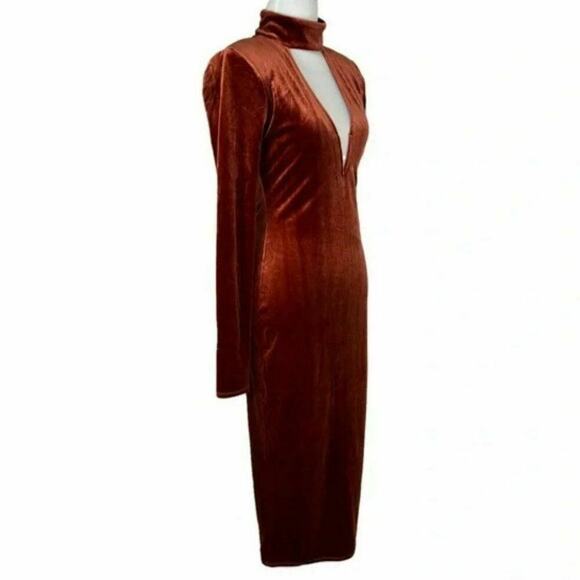 Michael Costello x REVOLVE Yuri Midi Dress Women's XXS Long Sleeve Velvet Rust - Picture 5 of 12